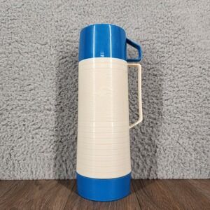 Vintage Aladdin Dura-Clad Thermos Bottle No. 2630A Blue & White‎ Insulated